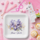 アニバーサリーウォーターカラーパープルアイリスブーケ ペーパープレート (パーティー)