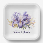アニバーサリーウォーターカラーパープルアイリスブーケ ペーパープレート (正面)