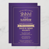 アニバーサリーエレガントサプライズパーティー紫と金ゴールド 招待状 (正面/裏面)