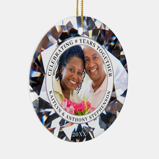 アニバーサリーエレガントズ任意の年2枚の写真ダイヤモンド セラミックオーナメント (右)