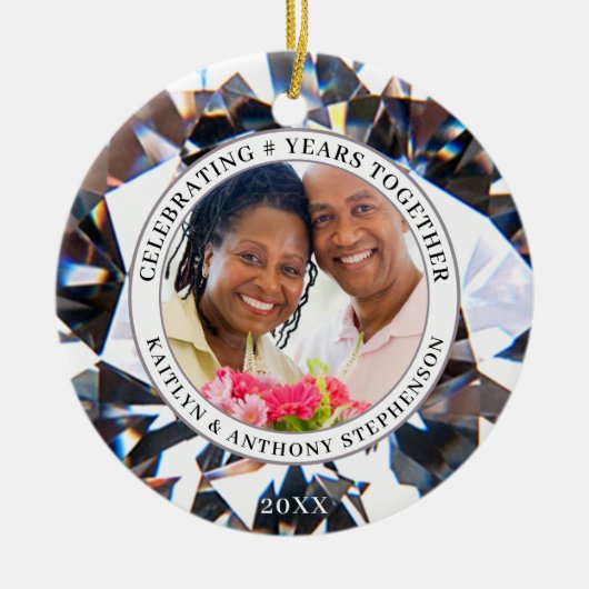 アニバーサリーエレガントズ任意の年2枚の写真ダイヤモンド セラミックオーナメント (正面)