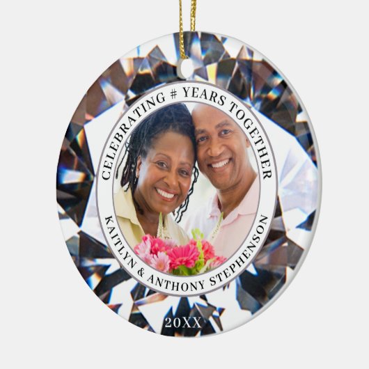 アニバーサリーエレガントズ任意の年2枚の写真ダイヤモンド セラミックオーナメント (左)