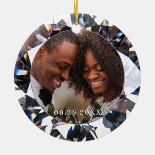 アニバーサリーエレガントズ任意の年2枚の写真ダイヤモンド セラミックオーナメント (裏面)
