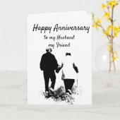 アニバーサリーオールドシニアカップル歩く保持手 カード (黄色い花)