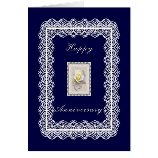アニバーサリーカード、ダークブルー、ホワイトローズ&レース (正面)