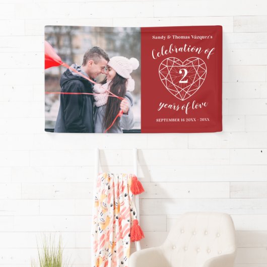 アニバーサリーガーネット赤いハートパーソナライズされた写真 横断幕 (インサイチュ)