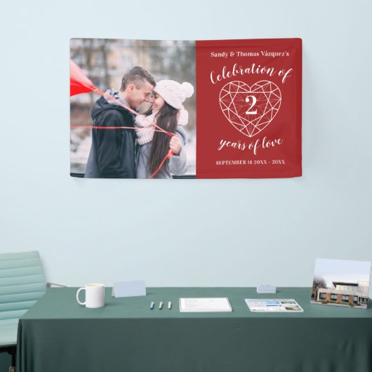 アニバーサリーガーネット赤いハートパーソナライズされた写真 横断幕 (トレードショー)