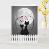 アニバーサリーキャッツとハートをフェンスで囲む カード (黄色い花)