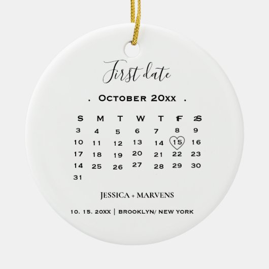 アニバーサリーギフトカレンダー最初の日付クリスマス セラミックオーナメント (正面)