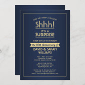 アニバーサリーサプライズスタイリッシュパーティーネイビーブルー金ゴールド 招待状 (正面/裏面)