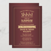 アニバーサリーサプライズパーティーエレガントブルゴーニュ&金ゴールド 招待状 (正面/裏面)