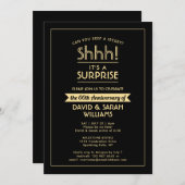 アニバーサリーサプライズパーティースタイリッシュブラックと金ゴールド 招待状 (正面/裏面)