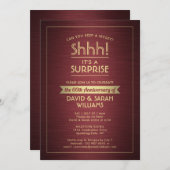 アニバーサリーサプライズパーティーブラッシュブルゴーニュ&金ゴールド 招待状 (正面/裏面)