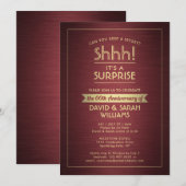 アニバーサリーサプライズパーティーブラッシュブルゴーニュ&金ゴールド 招待状 (正面/裏面)