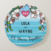アニバーサリーパーソナライズされたトロピカルビーチラン ラウンドクッション (裏面)
