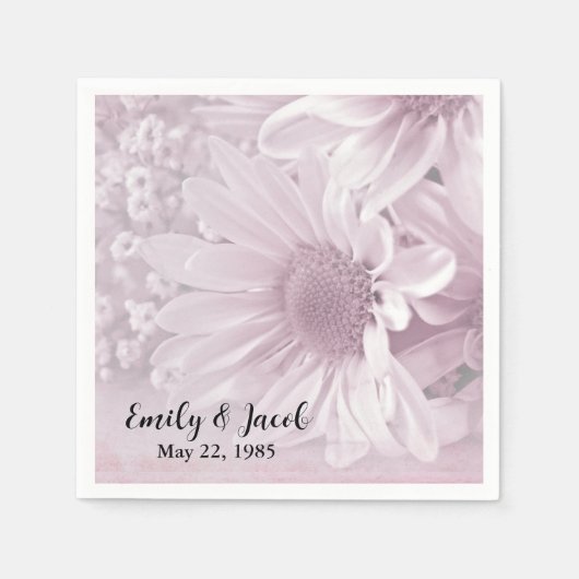 アニバーサリーパーティーピンクデイジー スタンダードカクテルナプキン (正面)