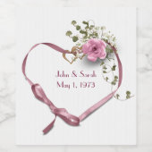 アニバーサリーピンクリボンハートとバラワインラベル ワインラベル (シングルラベル)