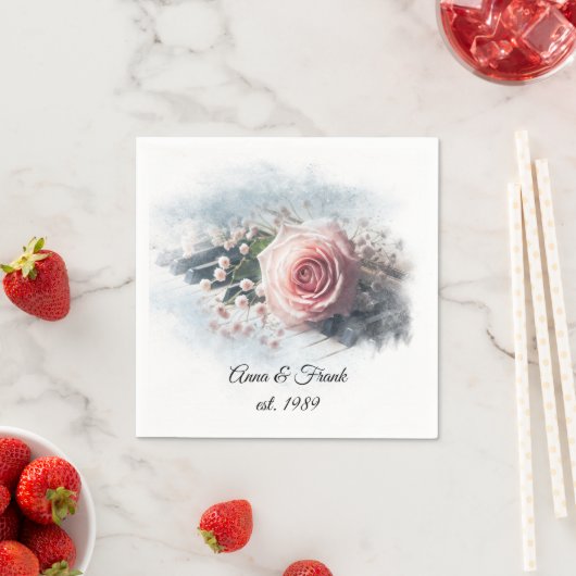 アニバーサリーピンクローズオンピアノ鍵 スタンダードカクテルナプキン (インサイチュ)