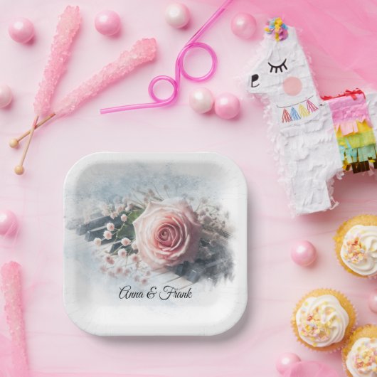 アニバーサリーピンクローズオンピアノ鍵 ペーパープレート (パーティー)