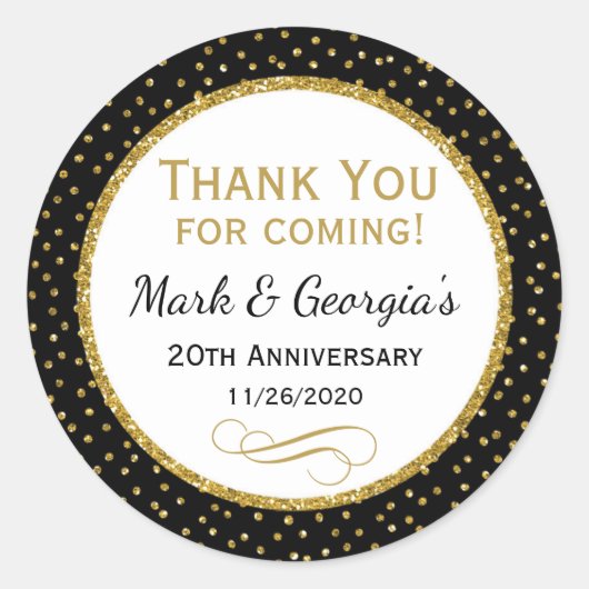 アニバーサリーブラック金ゴールドサンキューメッセージカード ラウンドシール (正面)