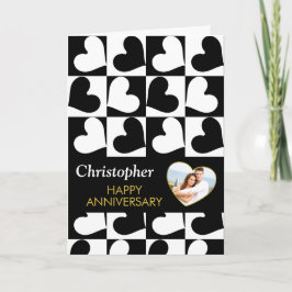 アニバーサリーブラック金ゴールドハート写真テンプレート カード