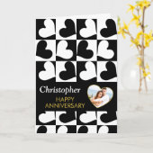 アニバーサリーブラック金ゴールドハート写真テンプレート カード (黄色い花)