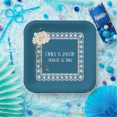 アニバーサリーホワイトレースオンブルー ペーパープレート (パーティー)