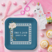 アニバーサリーホワイトレースオンブルー ペーパープレート (パーティー)