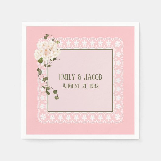 アニバーサリーホワイトレースオン赤面 スタンダードカクテルナプキン (正面)