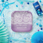 アニバーサリーホワイトレースフリンジオンパープル紙プラット ペーパープレート (パーティー)