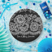 アニバーサリーホワイトレースフリンジオンブラック ペーパープレート (パーティー)