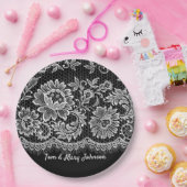 アニバーサリーホワイトレースフリンジオンブラック ペーパープレート (パーティー)