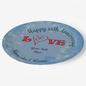 アニバーサリーラブ赤いハート パーソナライズされた ペーパープレート (アングル)