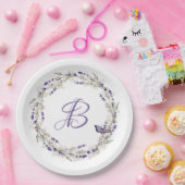 アニバーサリーラベンダーリースウィズモノグラム ペーパープレート (パーティー)