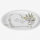 アニバーサリーリボンハートとバラ ペーパープレート (アングル)