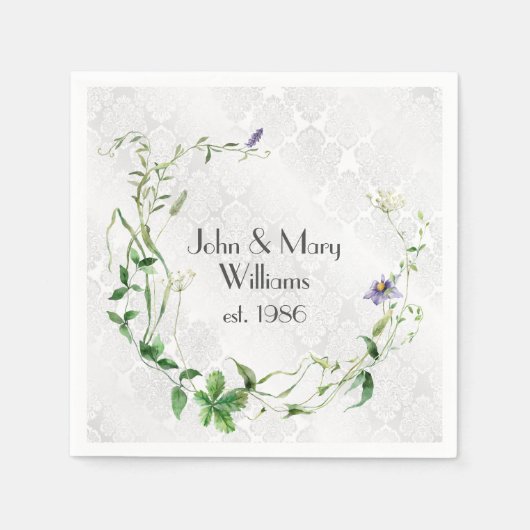アニバーサリーワイルドフラワーリースオンダマスク スタンダードカクテルナプキン (正面)
