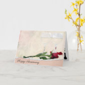 アニバーサリーワインとレッドローズ カード (黄色い花)