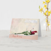 アニバーサリーワインとレッドローズ カード (黄色い花)