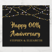 アニバーサリー任意の年の黒い金ゴールド文字列ライト名 スパークリングワインラベル (シングルラベル)