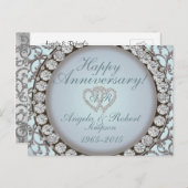 アニバーサリー招待状 |モノグラムティール(緑がかった色) インビテーションポストカード (正面/裏面)