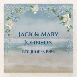 アニバーサリー航海のネットと花 ガラスコースター