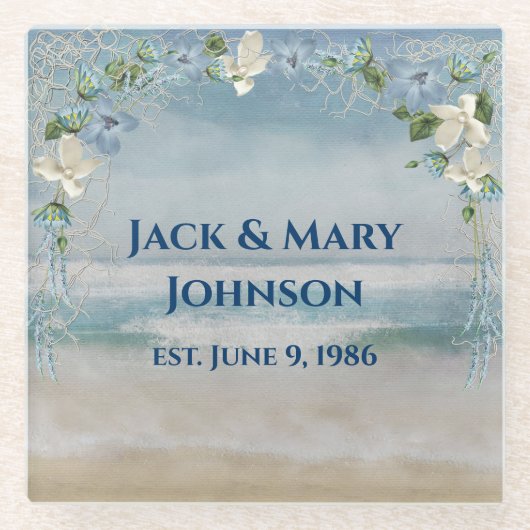 アニバーサリー航海のネットと花 ガラスコースター (正面)