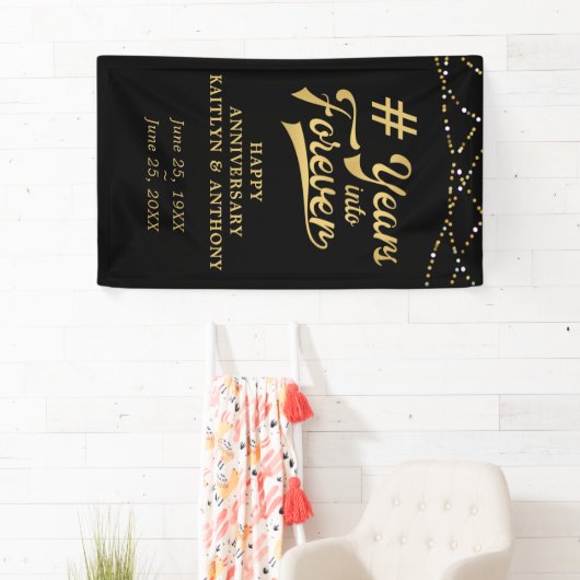 アニバーサリー金ゴールド文字列ライトインフォーエバー 横断幕 (インサイチュ)