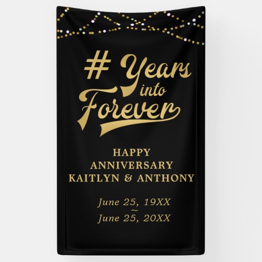 アニバーサリー金ゴールド文字列ライトインフォーエバー 横断幕 (縦)