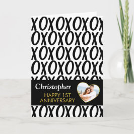 アニバーサリーXOXOハグキス白黒写真 カード