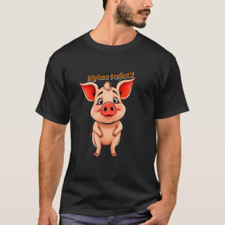 アニマのためのかわいい豚の絵の完璧な漫画のデザイン Tシャツ