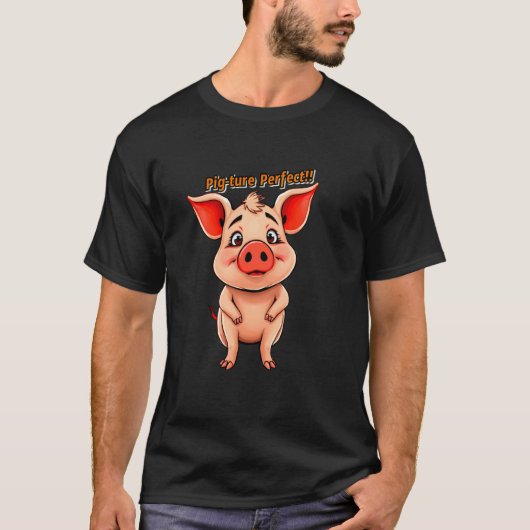 アニマのためのかわいい豚の絵の完璧な漫画のデザイン Tシャツ (正面)