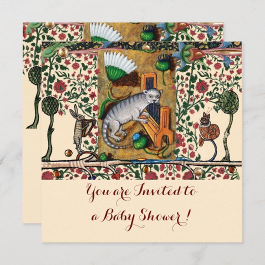 アニマラ猫のオルガン遊ベイビーシャワー音楽制作 招待状 (正面/裏面)