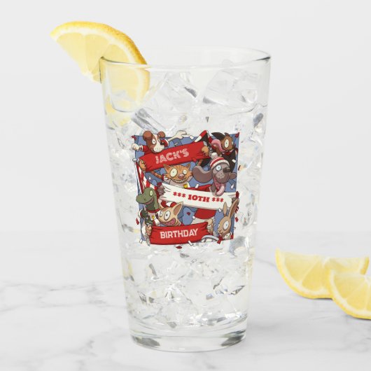アニマルおもしろいファン誕生日名Cartoonを追加 タンブラーグラス (アイス正面)