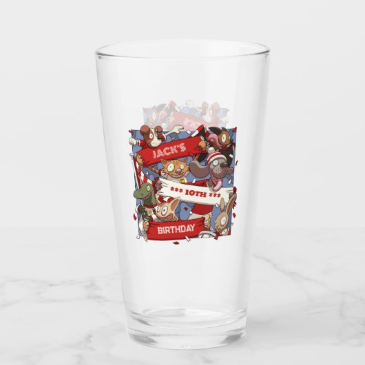 アニマルおもしろいファン誕生日名Cartoonを追加 タンブラーグラス (正面)